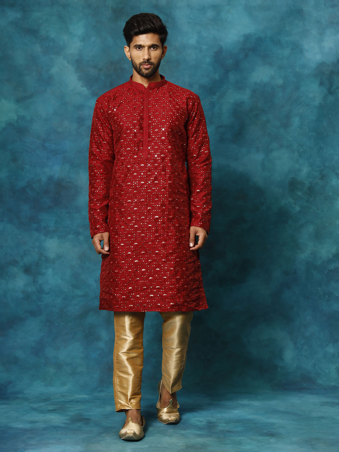 VM by Vastramay Men's Maroon Silk Blend Kurta Pyjama Set - Distacart