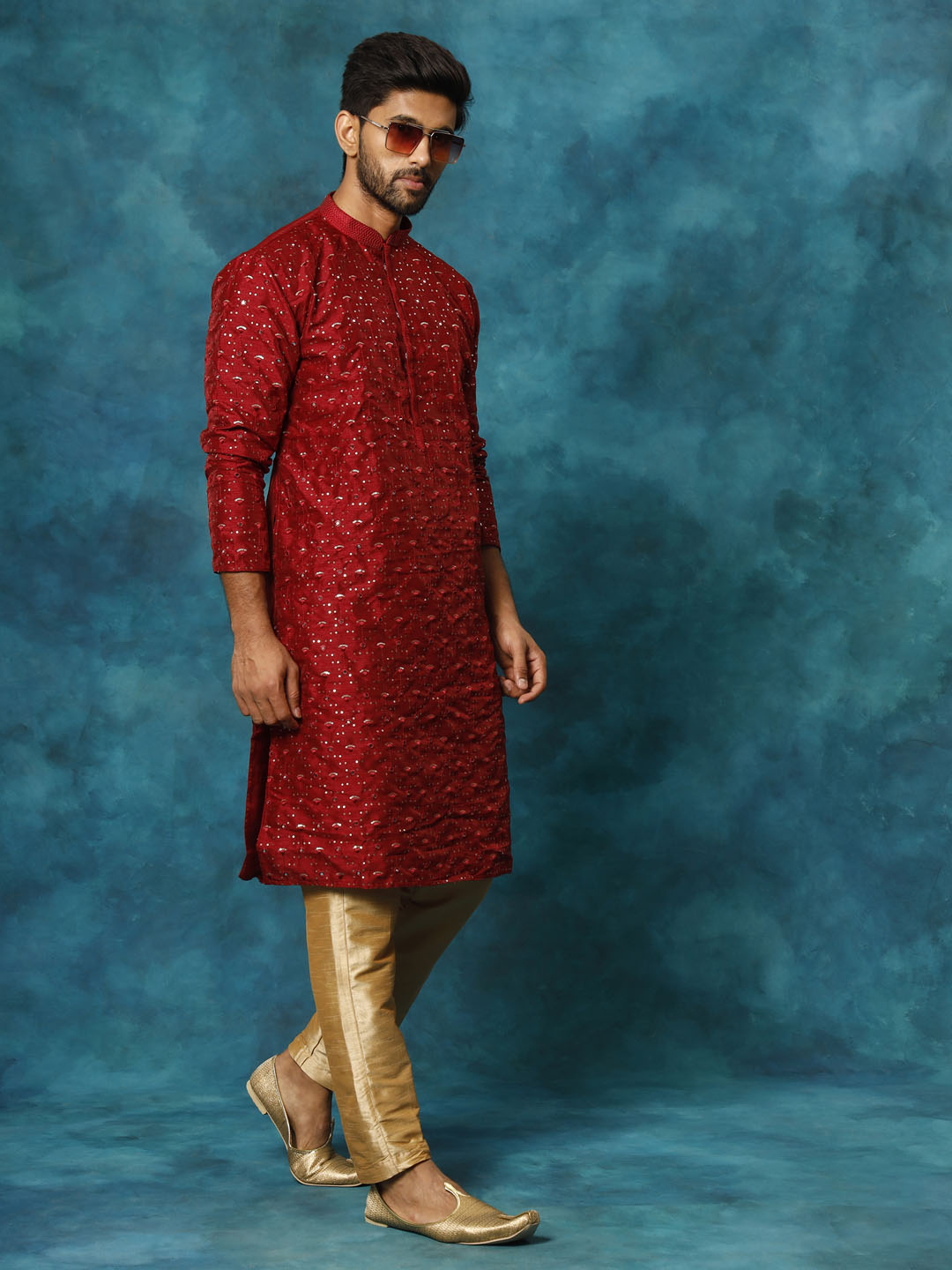 VM by Vastramay Men's Maroon Silk Blend Kurta Pyjama Set - Distacart