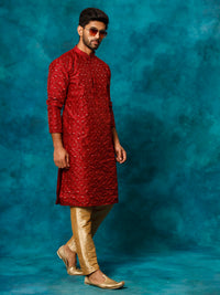 Thumbnail for VM by Vastramay Men's Maroon Silk Blend Kurta Pyjama Set - Distacart