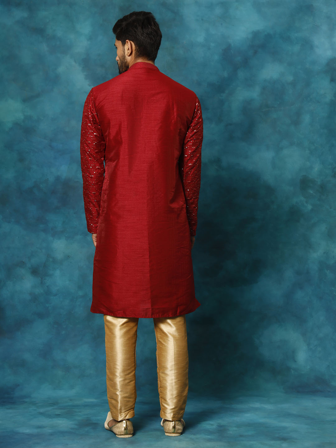 VM by Vastramay Men's Maroon Silk Blend Kurta Pyjama Set - Distacart