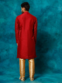 Thumbnail for VM by Vastramay Men's Maroon Silk Blend Kurta Pyjama Set - Distacart