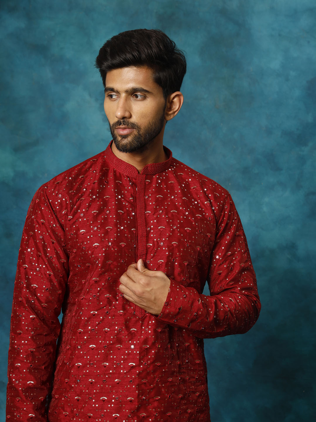 VM by Vastramay Men's Maroon Silk Blend Kurta Pyjama Set - Distacart