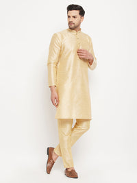 Thumbnail for VM by Vastramay Men's Gold Silk Blend Kurta Pyjama Set - Distacart
