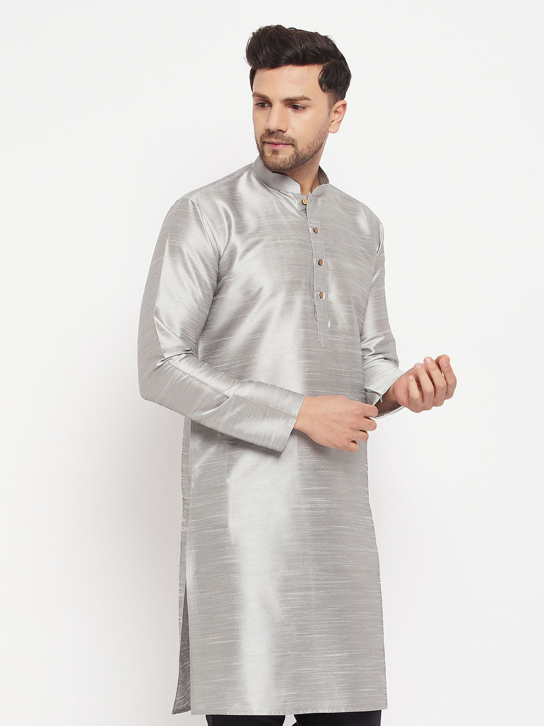 VM by Vastramay Men's Grey Silk Blend Kurta - Distacart