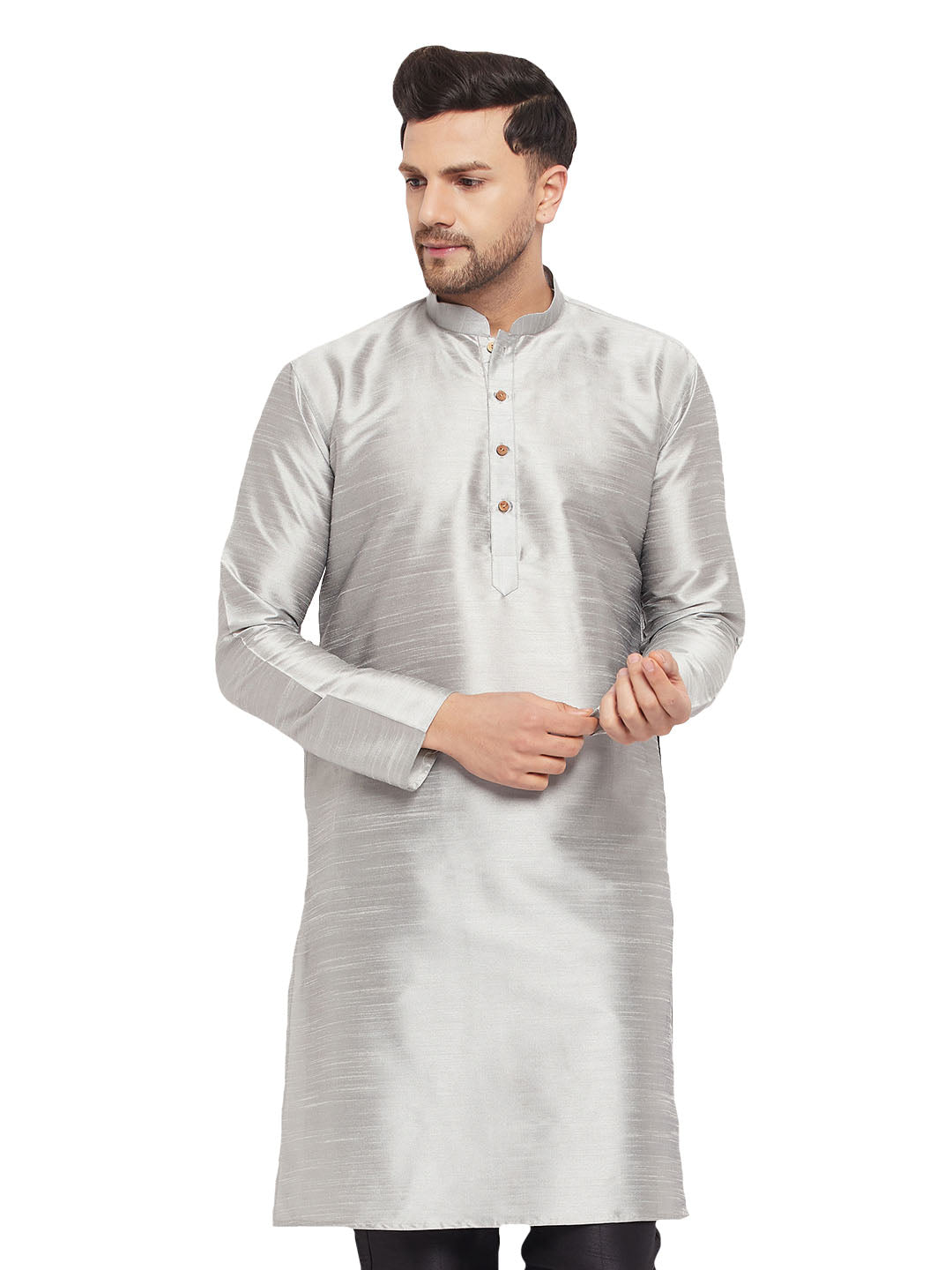 VM by Vastramay Men's Grey Silk Blend Kurta - Distacart