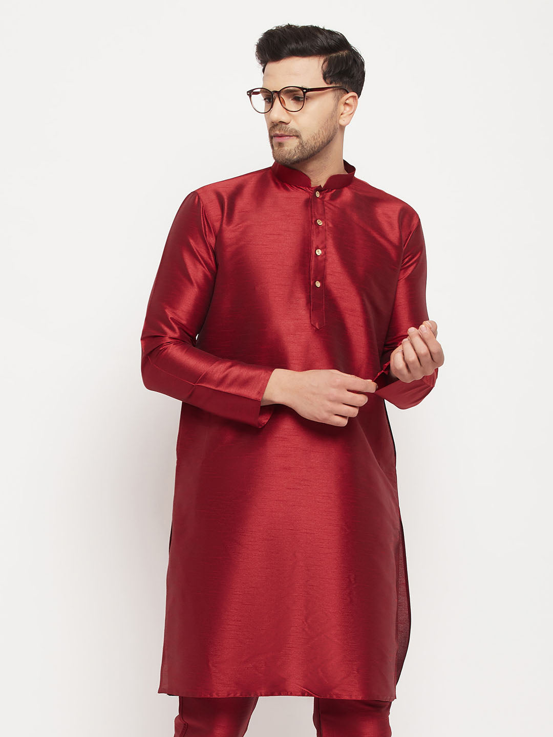 VM by Vastramay Men's Maroon Silk Blend Kurta - Distacart