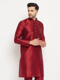 Thumbnail for VM by Vastramay Men's Maroon Silk Blend Kurta - Distacart