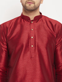Thumbnail for VM by Vastramay Men's Maroon And Cream Silk Blend Kurta Pyjama Set - Distacart