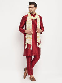 Thumbnail for VM by Vastramay Men's Maroon Silk Blend Kurta, Pyjama & Dupatta Set - Distacart