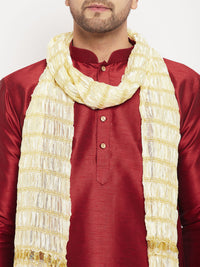 Thumbnail for VM by Vastramay Men's Maroon Silk Blend Kurta, Pyjama & Dupatta Set - Distacart