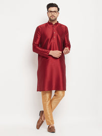 Thumbnail for VM by Vastramay Men's Maroon And Rose Gold Silk Blend Kurta Pyjama Set - Distacart