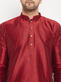 Thumbnail for VM by Vastramay Men's Maroon And Rose Gold Silk Blend Kurta Pyjama Set - Distacart