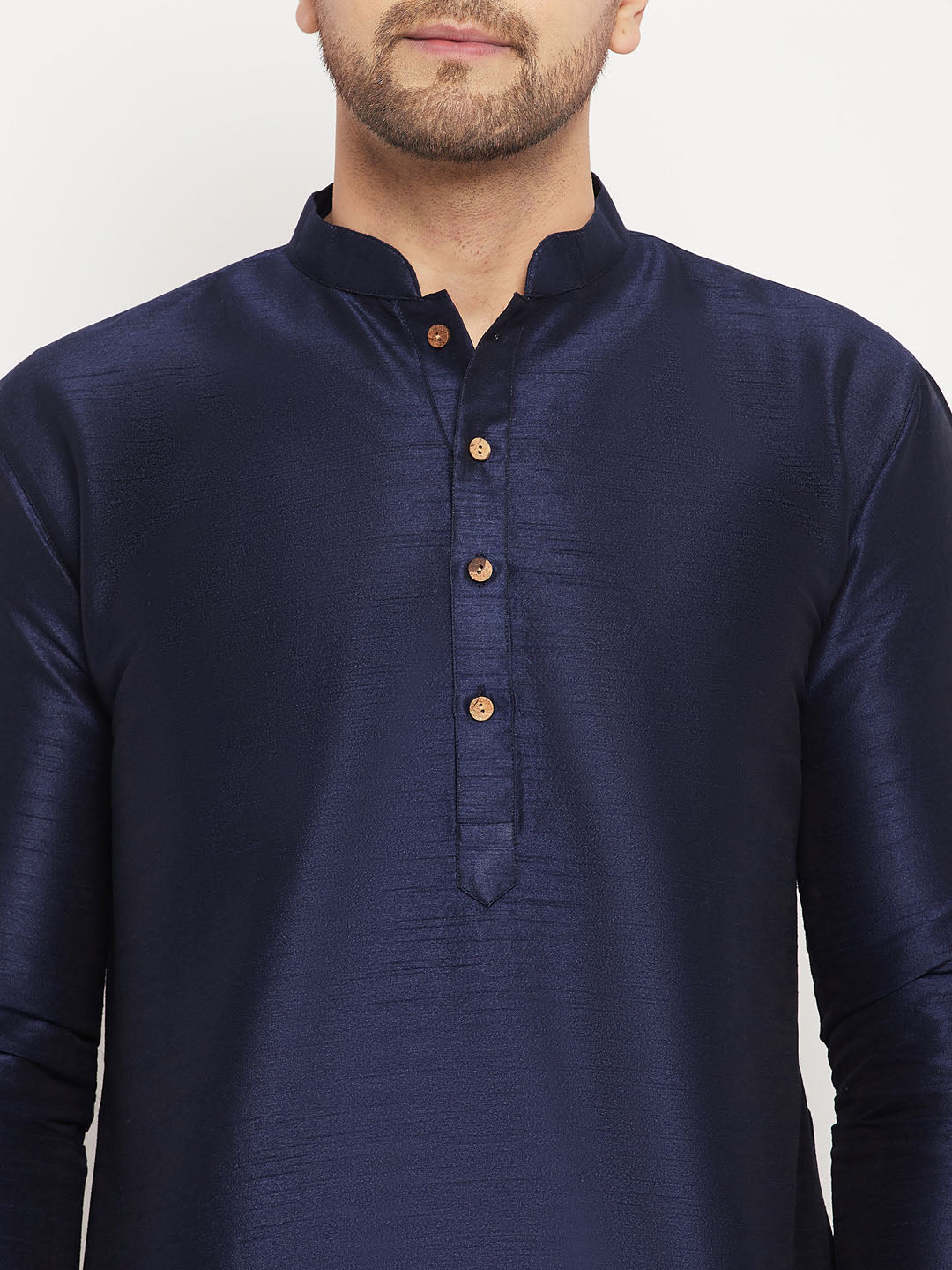 VM by Vastramay Men's Navy Blue And Cream Silk Blend Kurta Pyjama Set - Distacart