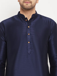 Thumbnail for VM by Vastramay Men's Navy Blue And Cream Silk Blend Kurta Pyjama Set - Distacart