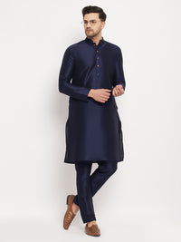 Thumbnail for VM by Vastramay Men's Navy Blue Silk Blend Kurta Pyjama Set - Distacart