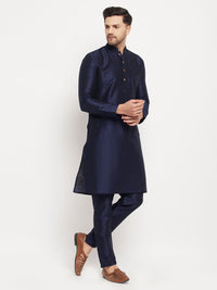 Thumbnail for VM by Vastramay Men's Navy Blue Silk Blend Kurta Pyjama Set - Distacart