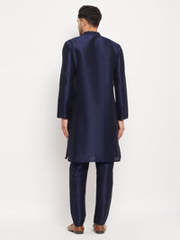 Thumbnail for VM by Vastramay Men's Navy Blue Silk Blend Kurta Pyjama Set - Distacart