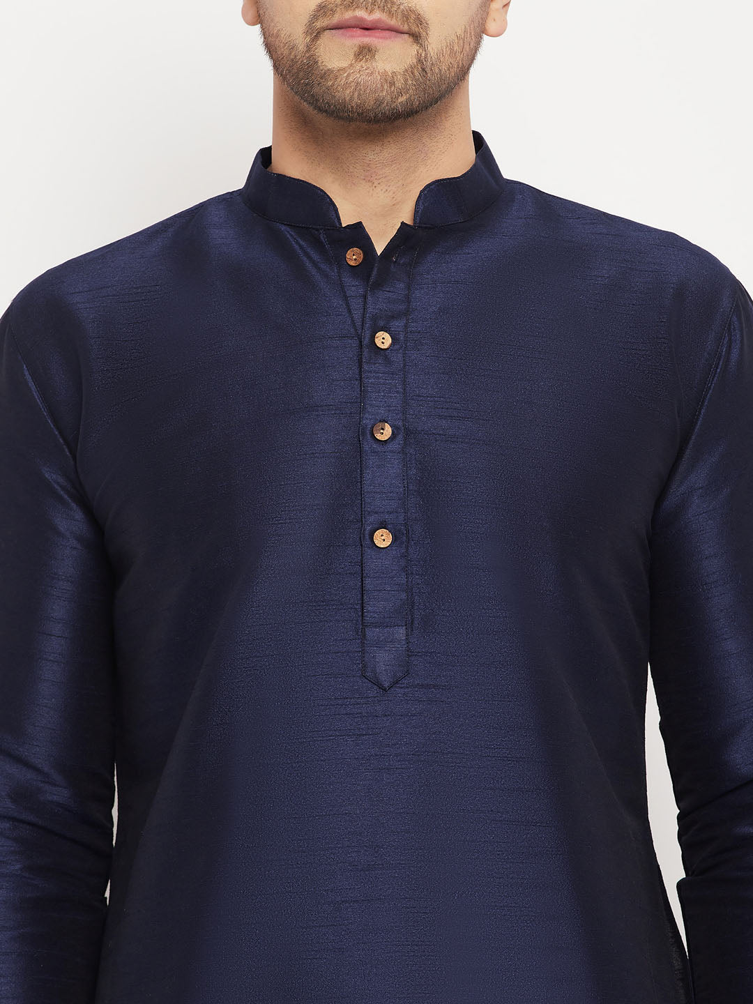 VM by Vastramay Men's Navy Blue Silk Blend Kurta Pyjama Set - Distacart