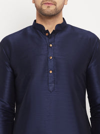 Thumbnail for VM by Vastramay Men's Navy Blue Silk Blend Kurta Pyjama Set - Distacart