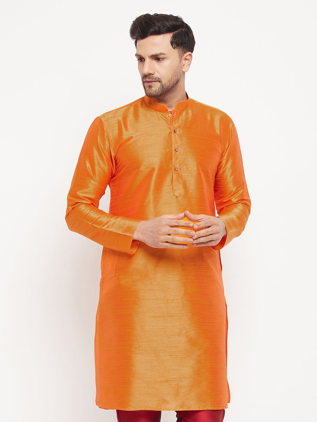 VM by Vastramay Men's Orange Silk Blend Kurta - Distacart