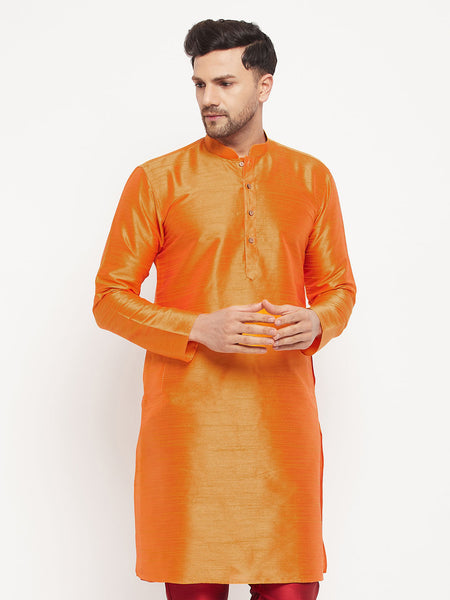 VM by Vastramay Men's Orange Silk Blend Kurta - Distacart