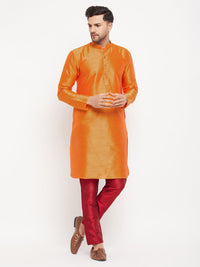Thumbnail for VM by Vastramay Men's Orange And Maroon Silk Blend Kurta Pyjama Set - Distacart