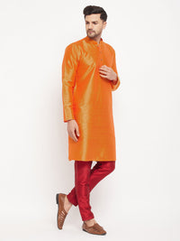 Thumbnail for VM by Vastramay Men's Orange And Maroon Silk Blend Kurta Pyjama Set - Distacart