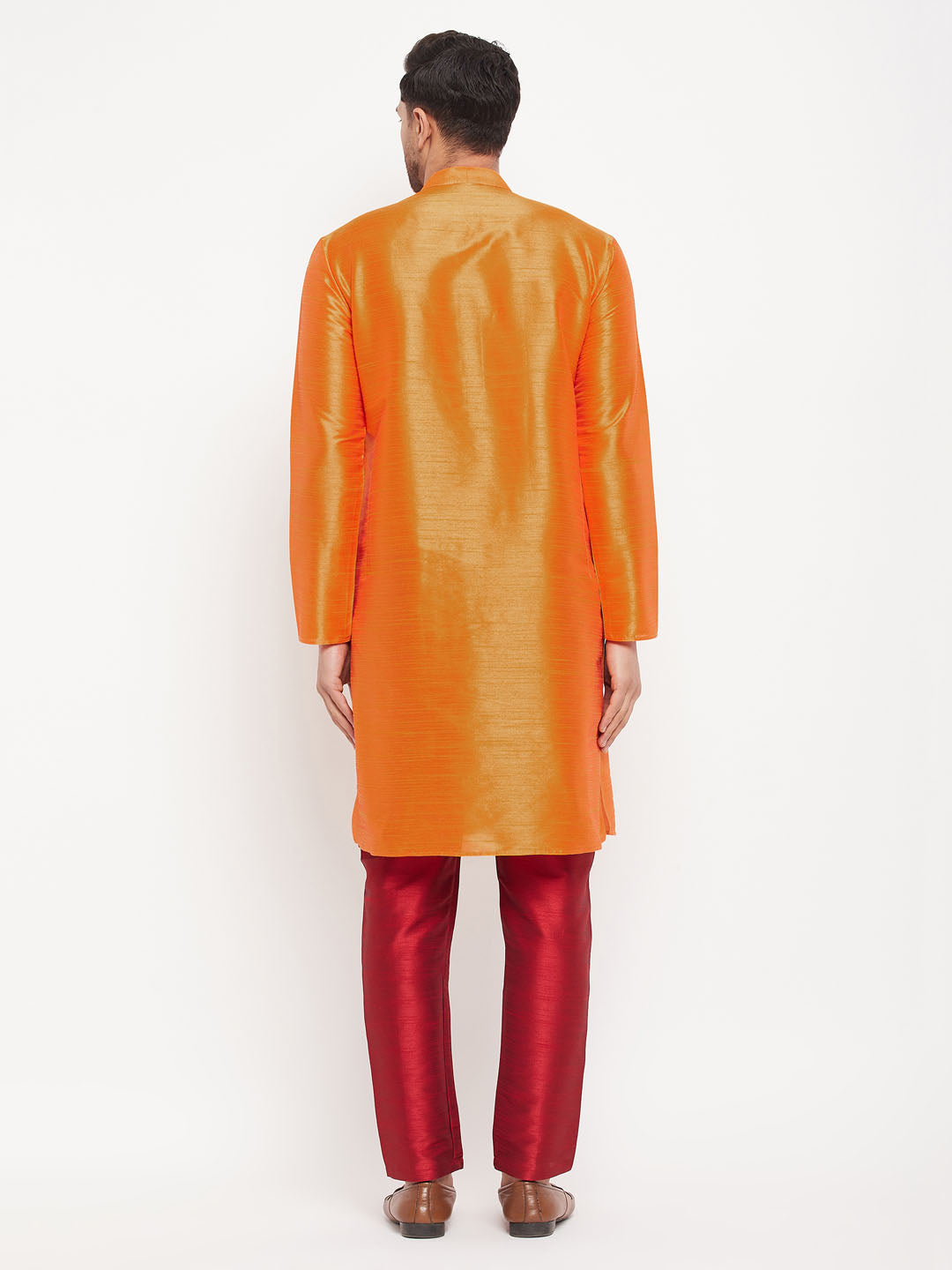 VM by Vastramay Men's Orange And Maroon Silk Blend Kurta Pyjama Set - Distacart