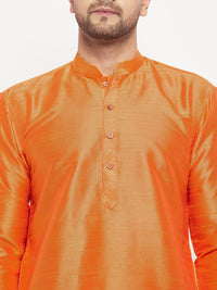 Thumbnail for VM by Vastramay Men's Orange And Maroon Silk Blend Kurta Pyjama Set - Distacart
