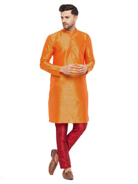 Thumbnail for VM by Vastramay Men's Orange And Maroon Silk Blend Kurta Pyjama Set - Distacart