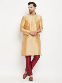 Thumbnail for VM by Vastramay Men's Rose Gold And Maroon Silk Blend Kurta Pyjama Set - Distacart
