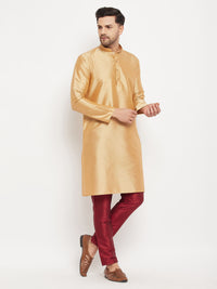 Thumbnail for VM by Vastramay Men's Rose Gold And Maroon Silk Blend Kurta Pyjama Set - Distacart