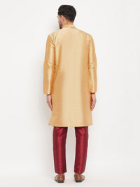 Thumbnail for VM by Vastramay Men's Rose Gold And Maroon Silk Blend Kurta Pyjama Set - Distacart