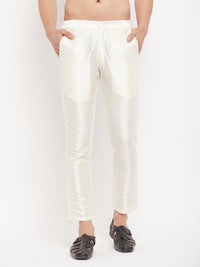 Thumbnail for VM by Vastramay Men's Cream Silk Blend Pant Style Pyjama - Distacart