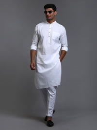 Thumbnail for VM by Vastramay Men's White Cotton Blend Kurta Pyjama Set - Distacart