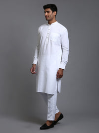 Thumbnail for VM by Vastramay Men's White Cotton Blend Kurta Pyjama Set - Distacart