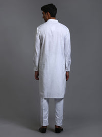 Thumbnail for VM by Vastramay Men's White Cotton Blend Kurta Pyjama Set - Distacart
