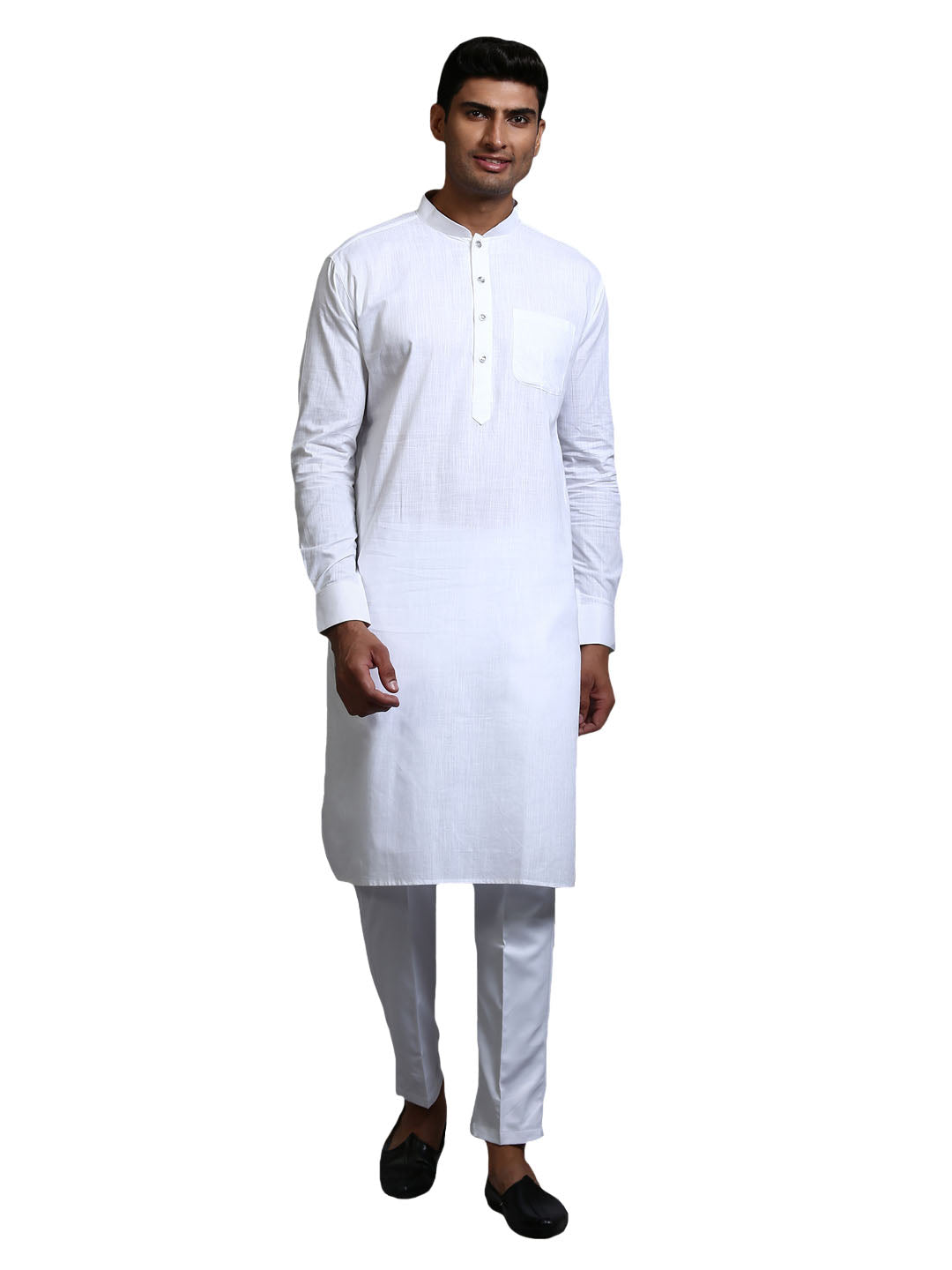 VM by Vastramay Men's White Cotton Blend Kurta Pyjama Set - Distacart