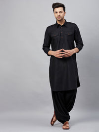 Thumbnail for VM by Vastramay Men's Black Cotton Blend Kurta And Patiala Set - Distacart