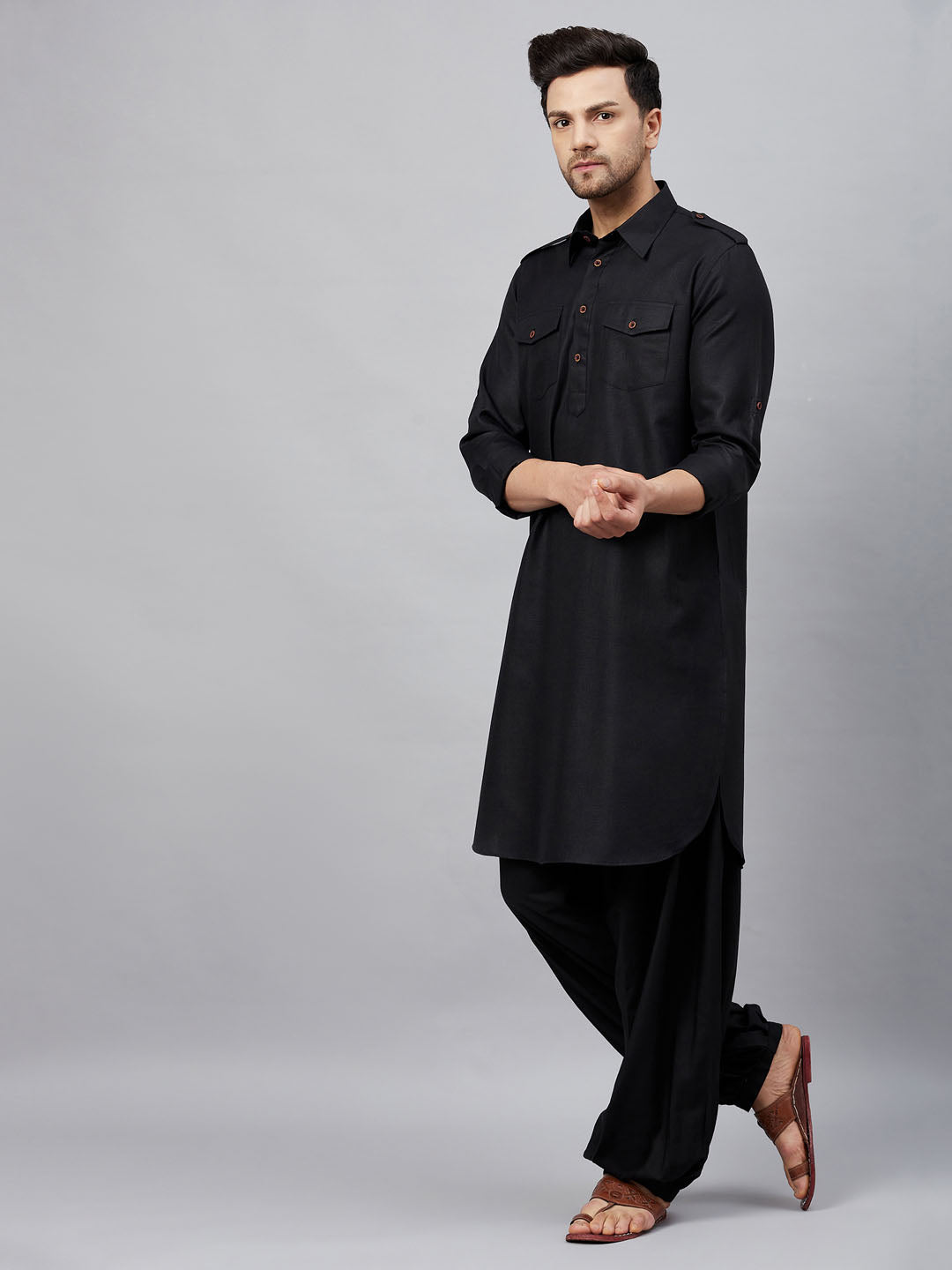 VM by Vastramay Men's Black Cotton Blend Kurta And Patiala Set - Distacart