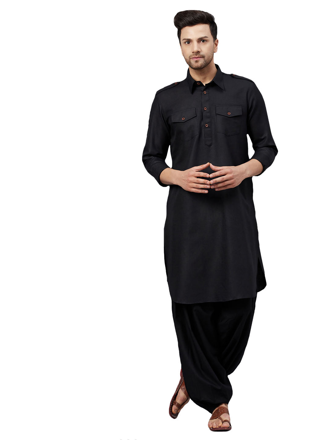 VM by Vastramay Men's Black Cotton Blend Kurta And Patiala Set - Distacart