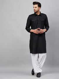 Thumbnail for VM by Vastramay Men's Black And White Cotton Blend Kurta And Patiala Set - Distacart