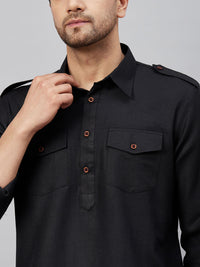 Thumbnail for VM by Vastramay Men's Black And White Cotton Blend Kurta And Patiala Set - Distacart