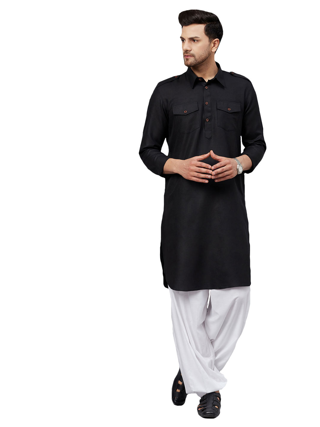 VM by Vastramay Men's Black And White Cotton Blend Kurta And Patiala Set - Distacart