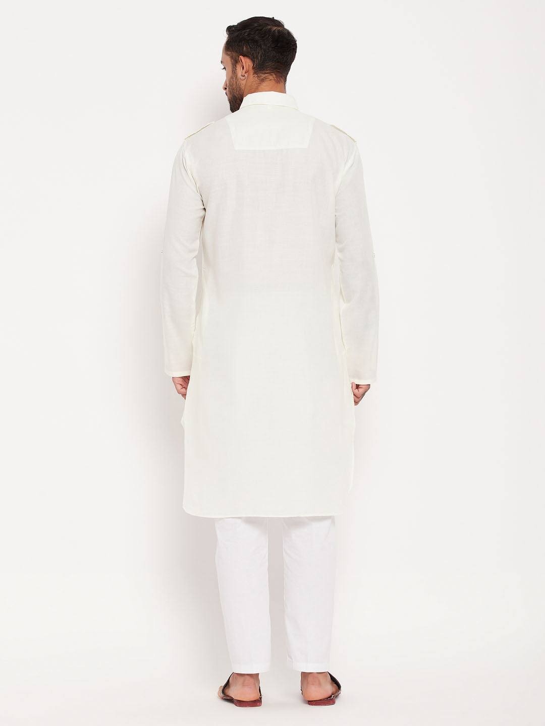 VM by Vastramay Men's Cream And White Cotton Blend Kurta Pyjama Set - Distacart