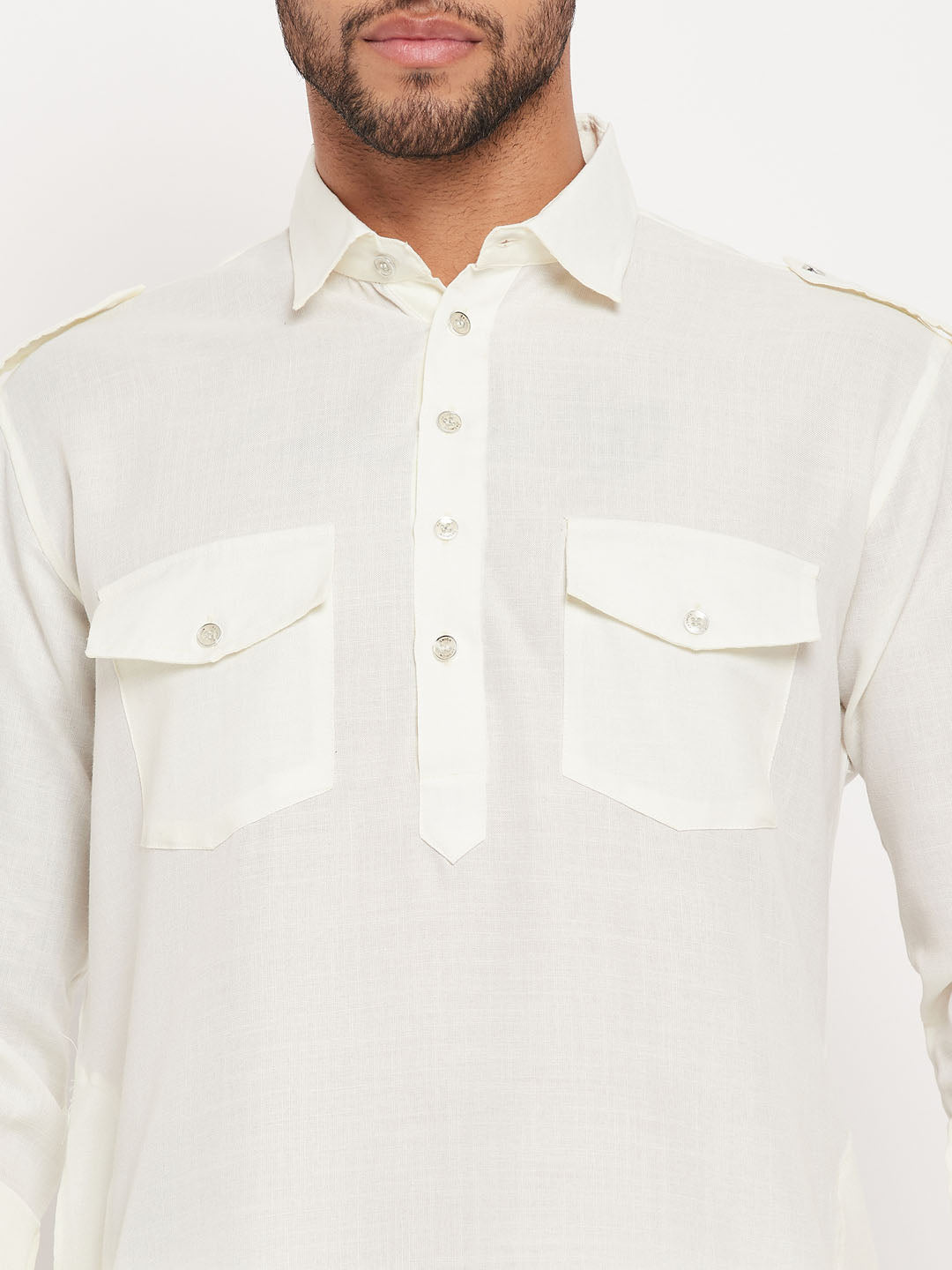 VM by Vastramay Men's Cream And White Cotton Blend Kurta Pyjama Set - Distacart
