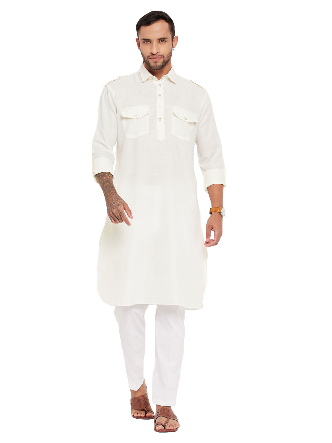 VM by Vastramay Men's Cream And White Cotton Blend Kurta Pyjama Set - Distacart