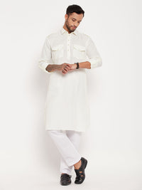 Thumbnail for VM by Vastramay Men's Cream And White Cotton Blend Kurta Pyjama Set - Distacart