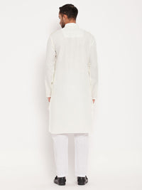 Thumbnail for VM by Vastramay Men's Cream And White Cotton Blend Kurta Pyjama Set - Distacart