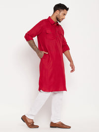 Thumbnail for VM by Vastramay Men's Maroon And White Cotton Blend Kurta Pyjama Set - Distacart